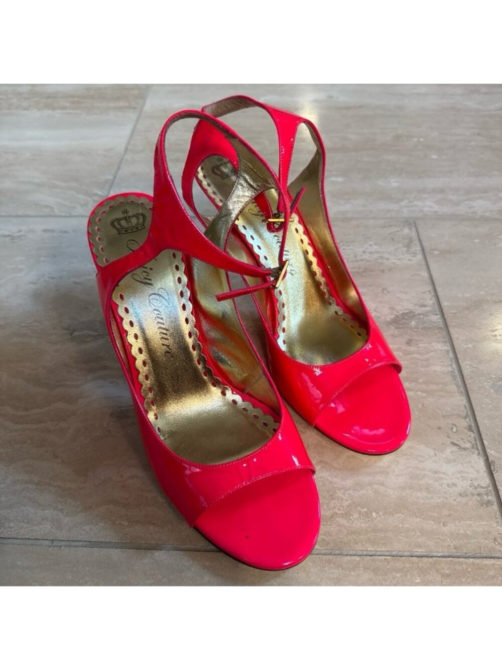 Vintage Juicy Couture Neon Pink Patent Leather Stiletto Sandals, sz 10